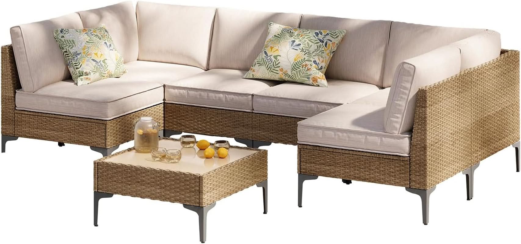 7 Piece Wicker Patio Furniture Set with Thick Cushions