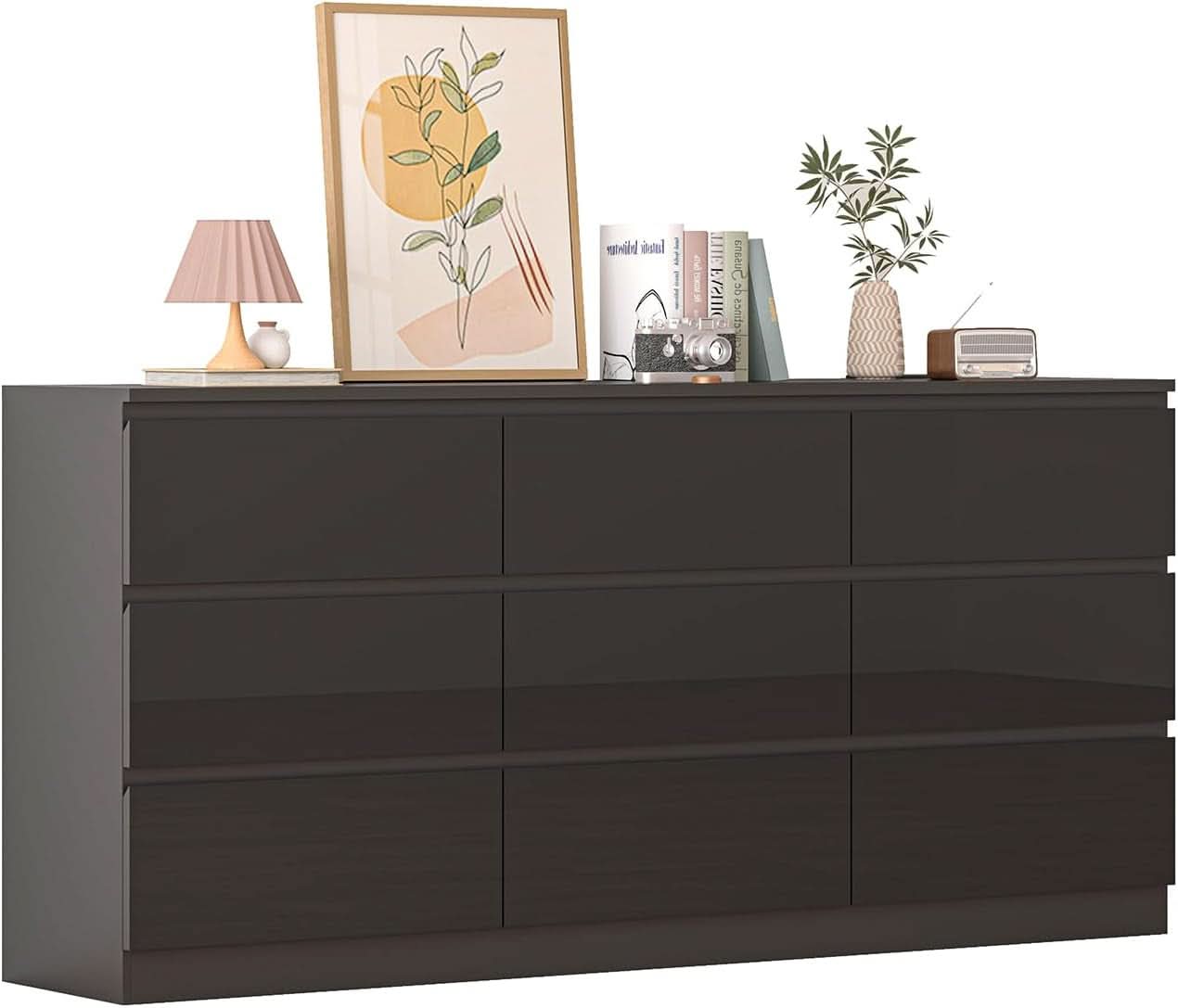 70 Inch Black Dresser With Built In Power Outlets Storage