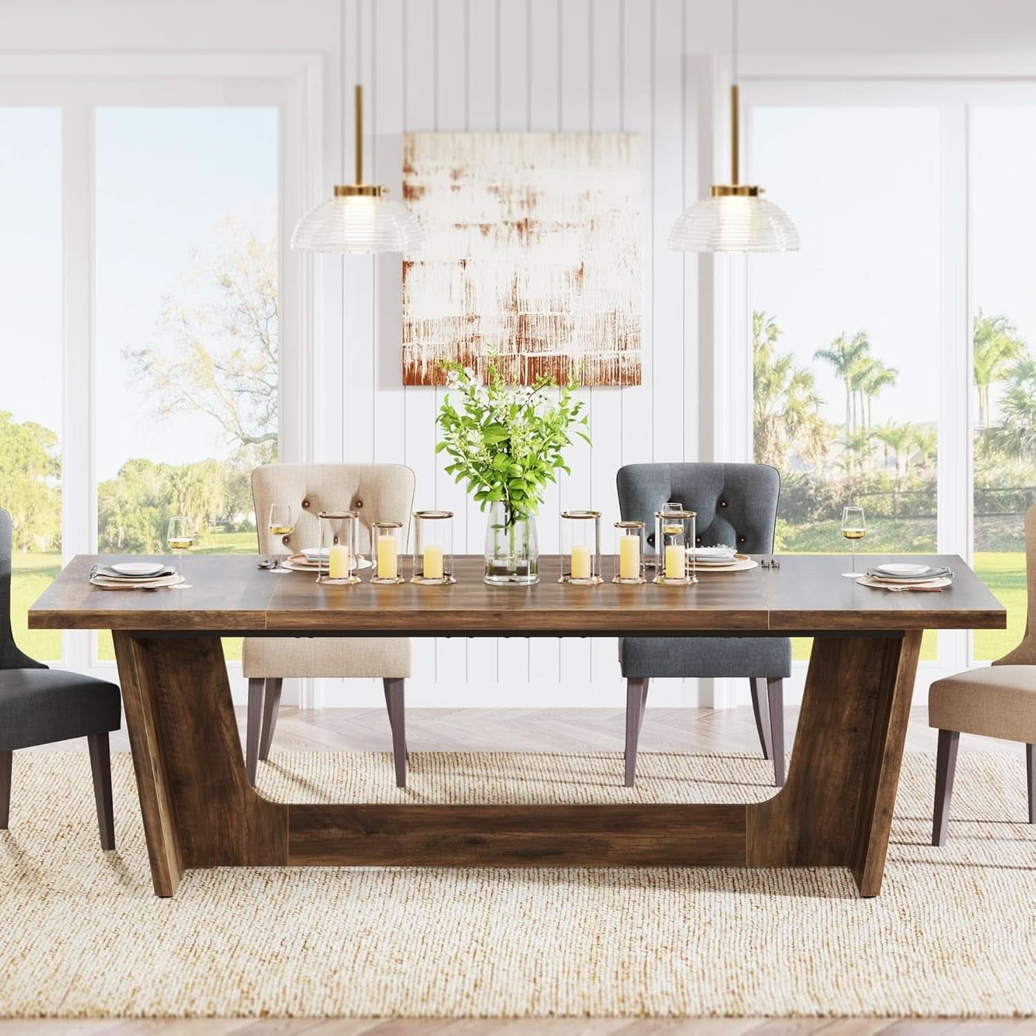 70 Inch Brown Solid Wood Rectangular Dining Table Seats Six