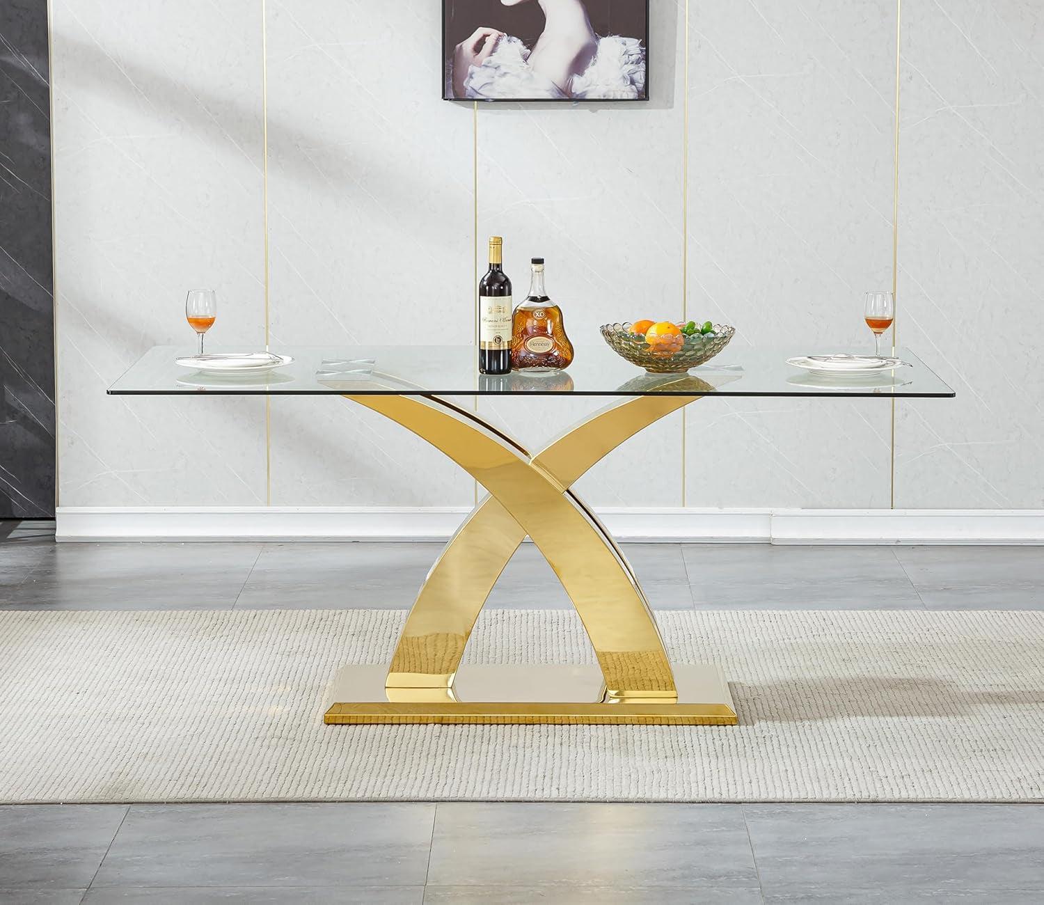 70 Inch Brushed Gold Dining Table Contemporary Rectangular