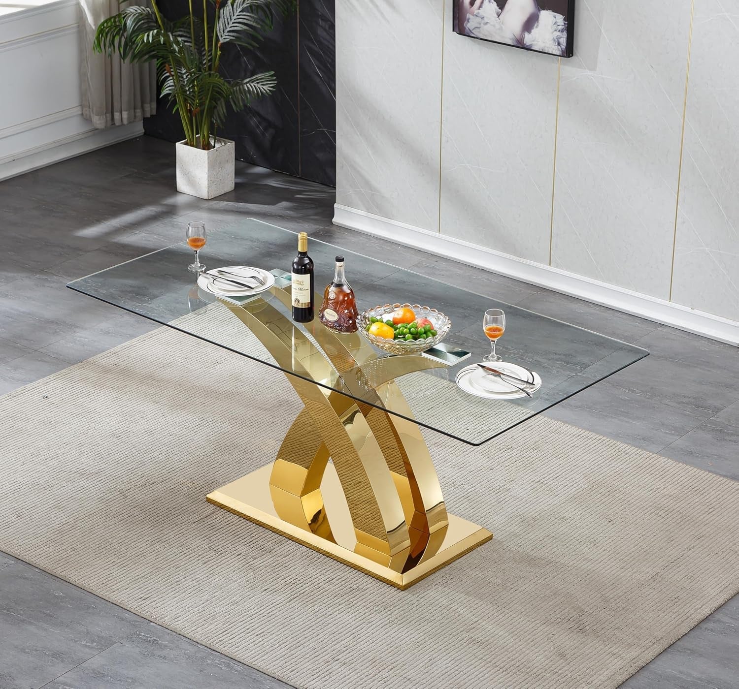 70 Inch Brushed Gold Dining Table Contemporary Rectangular