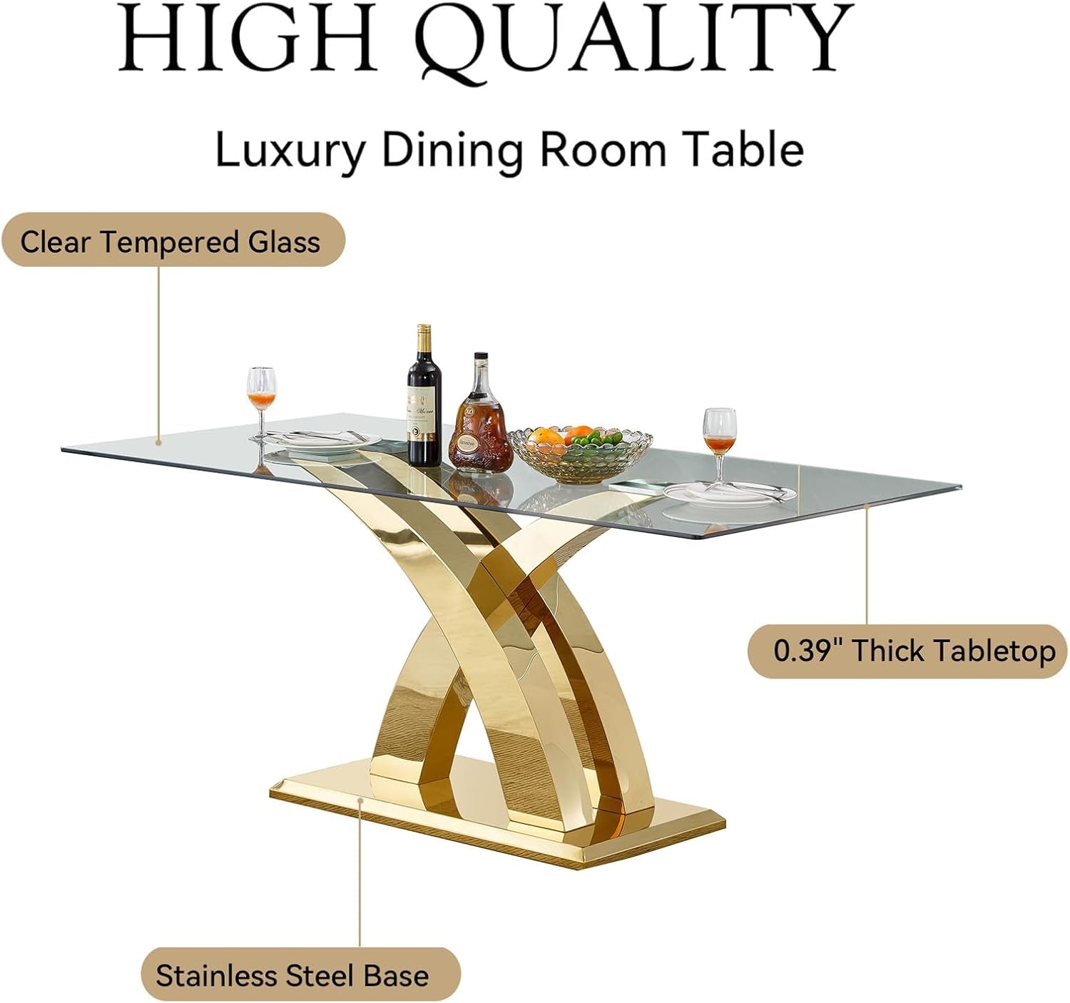 70 Inch Brushed Gold Dining Table Contemporary Rectangular