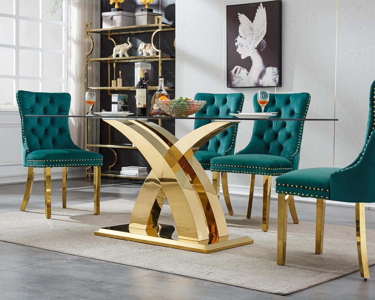 70 Inch Brushed Gold Dining Table Contemporary Rectangular