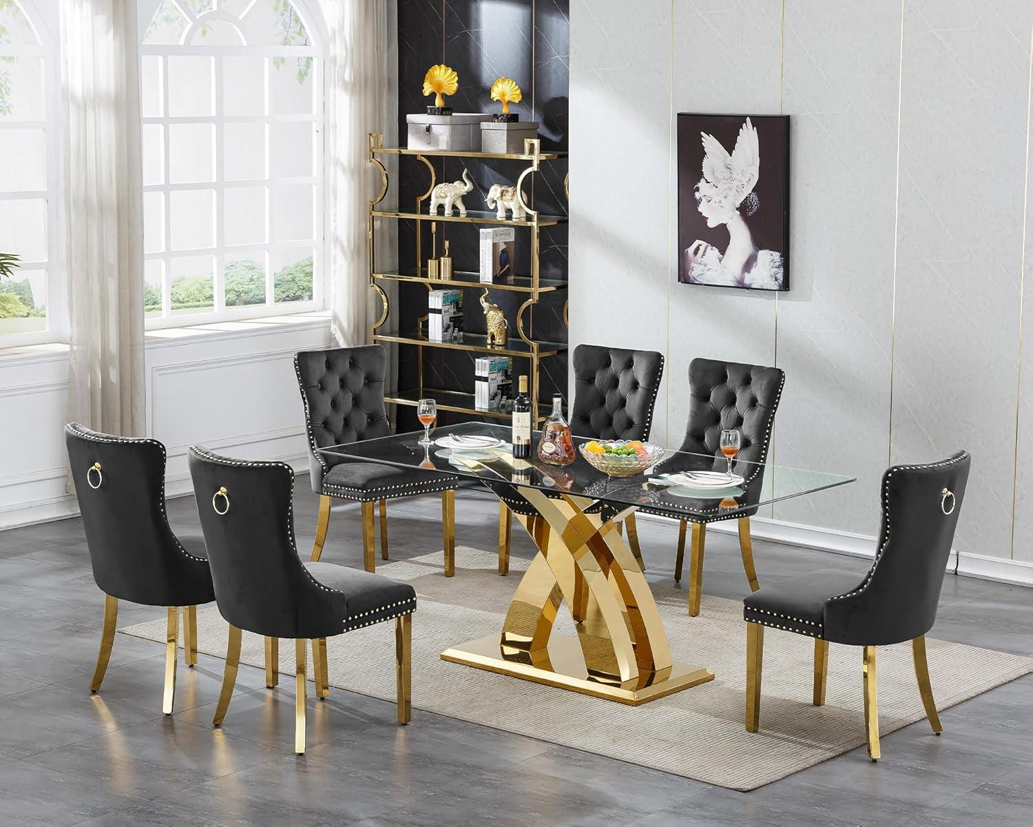 70 Inch Brushed Gold Dining Table Contemporary Rectangular