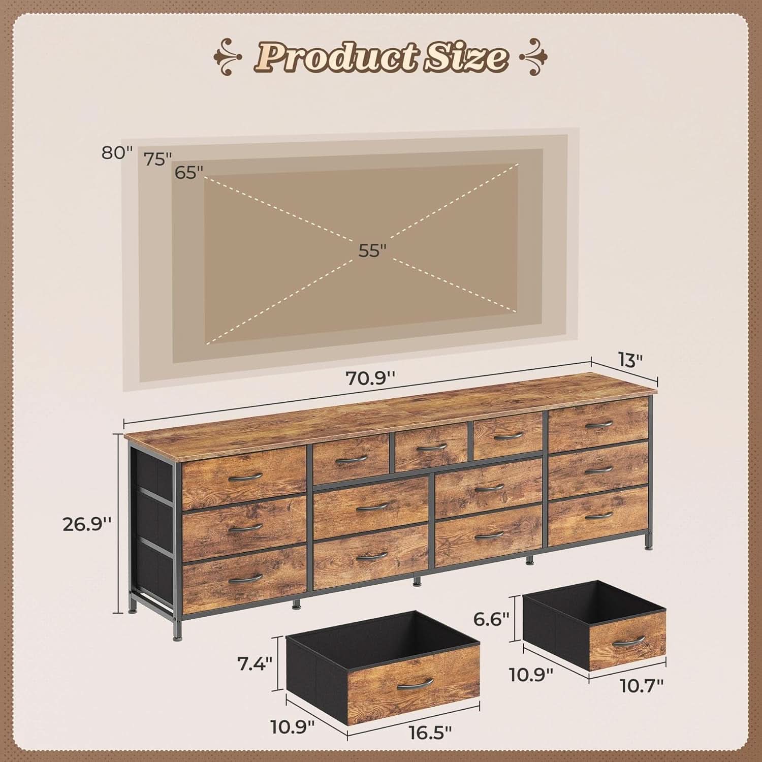 70 Inch Dresser TV Entertainment Center With Drawers