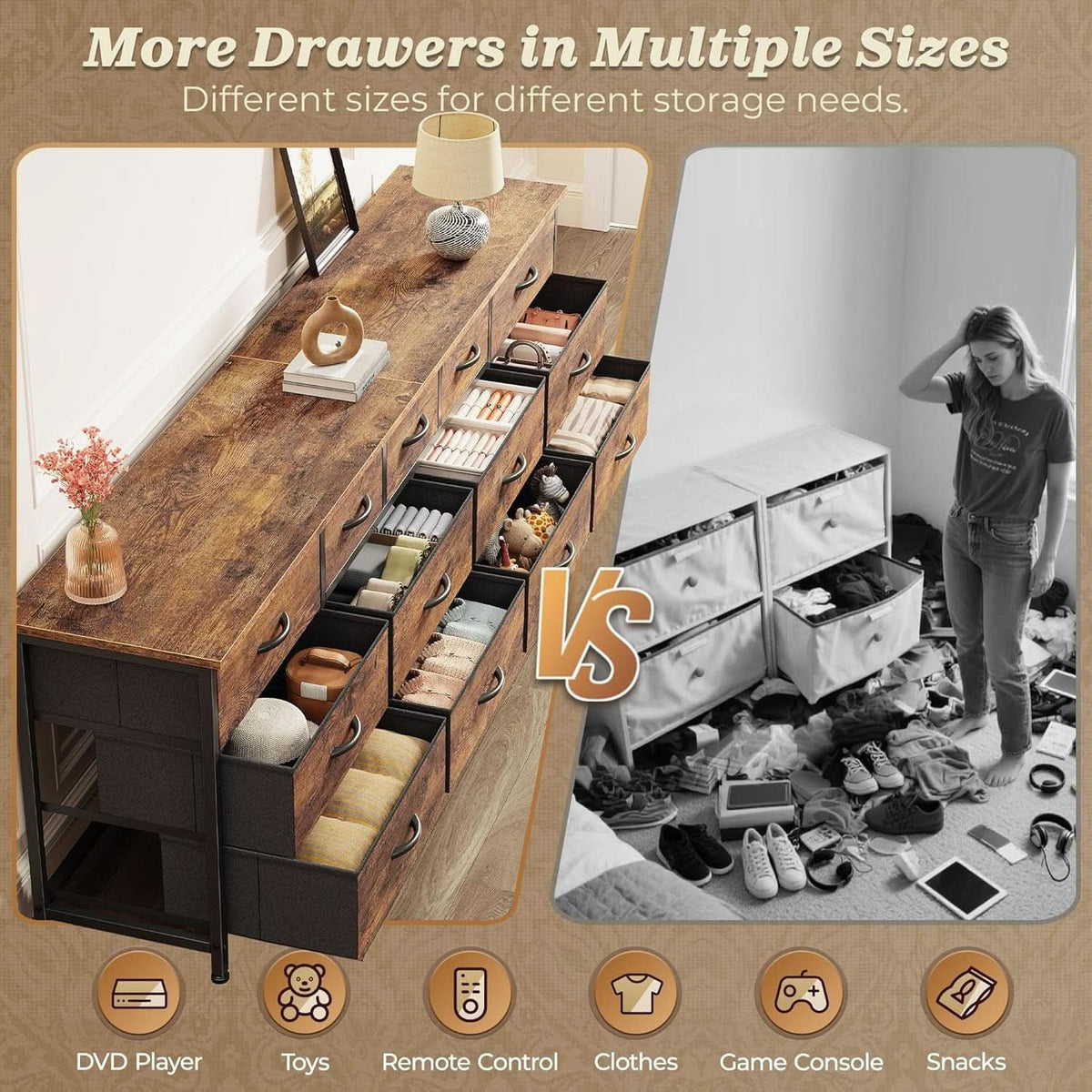 70 Inch Dresser TV Entertainment Center With Drawers