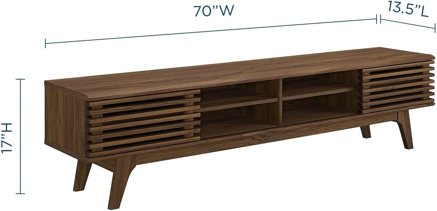 70 Inch Mid Century Modern Walnut TV Stand Console