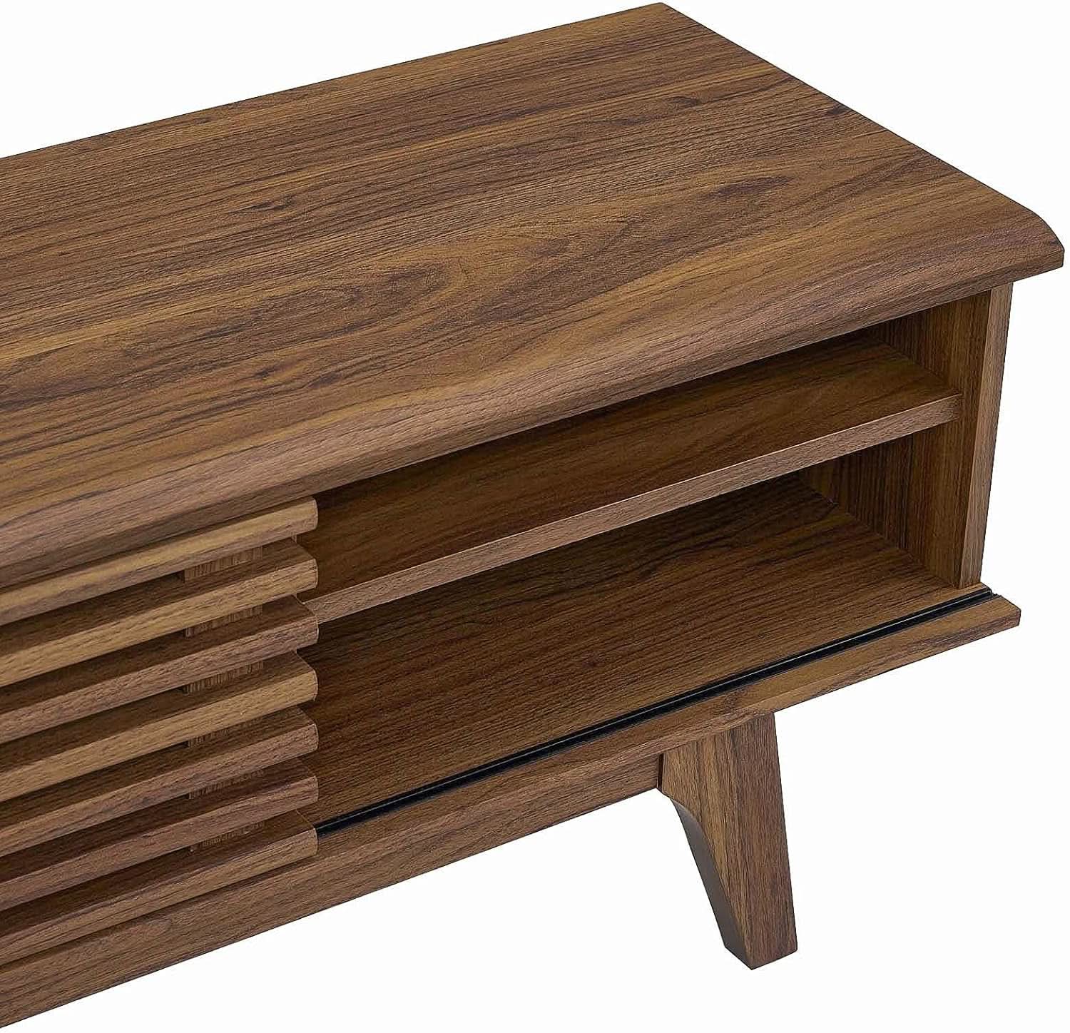 70 Inch Mid Century Modern Walnut TV Stand Console