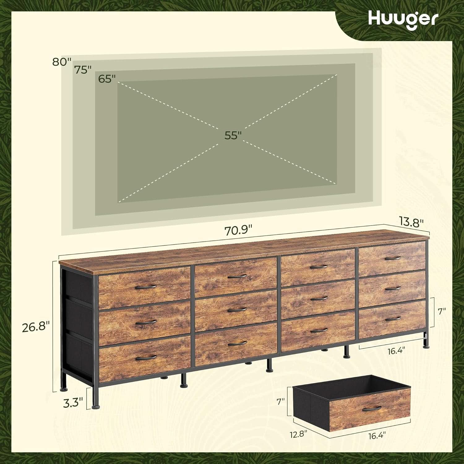 70 Inch Rustic Brown Dresser Entertainment Center TV Stand