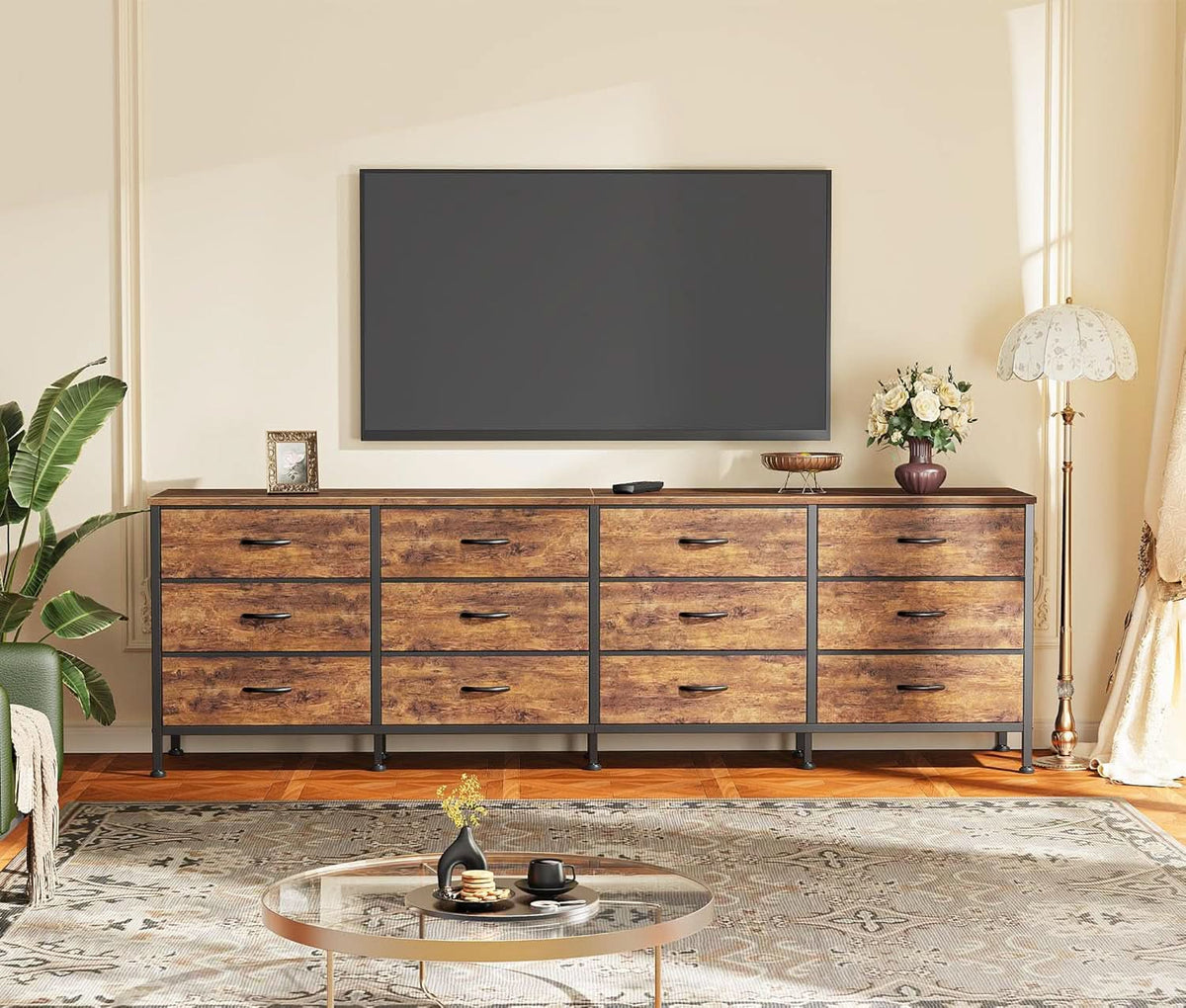 70 Inch Rustic Brown Dresser Entertainment Center TV Stand