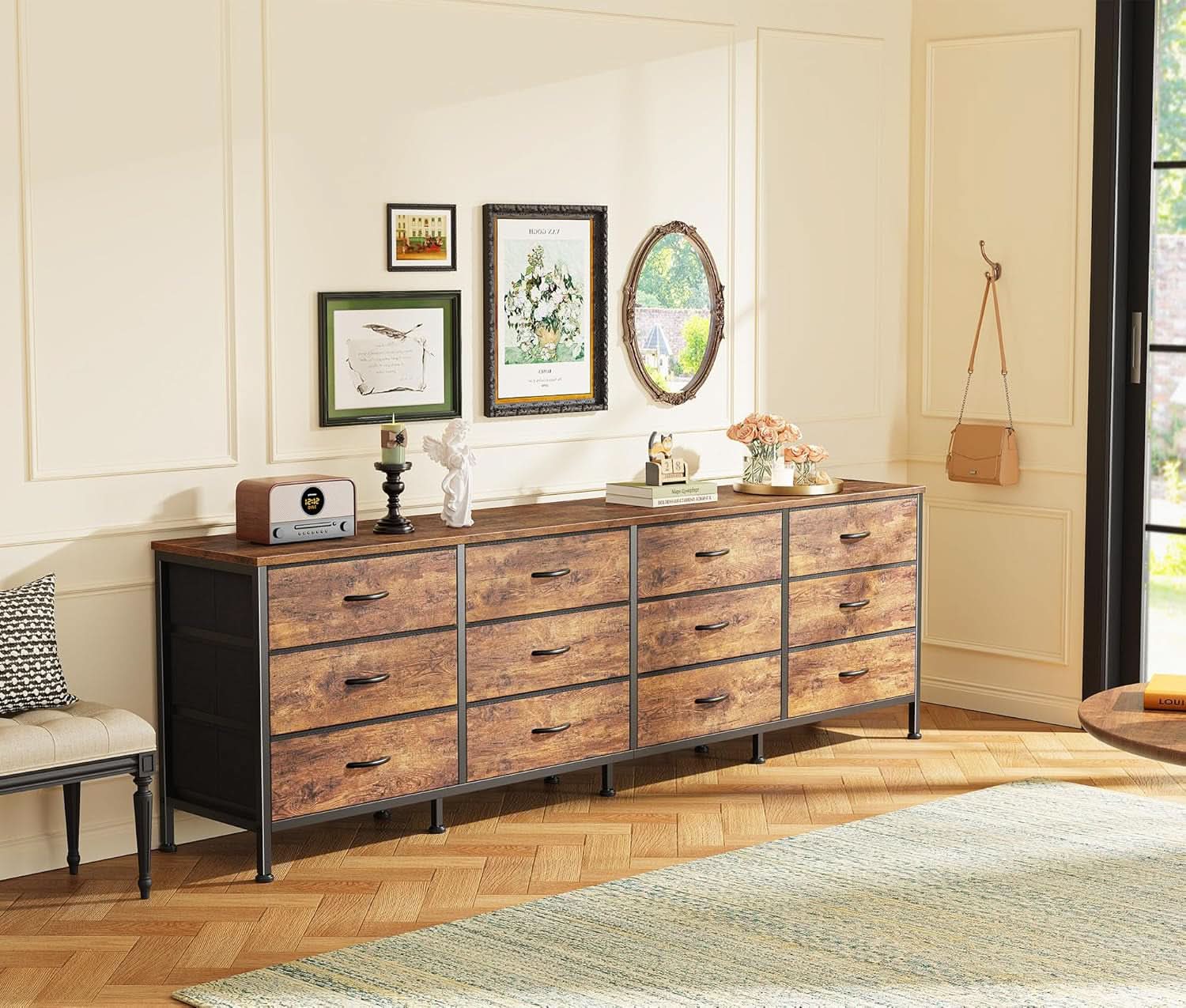 70 Inch Rustic Brown Dresser Entertainment Center TV Stand