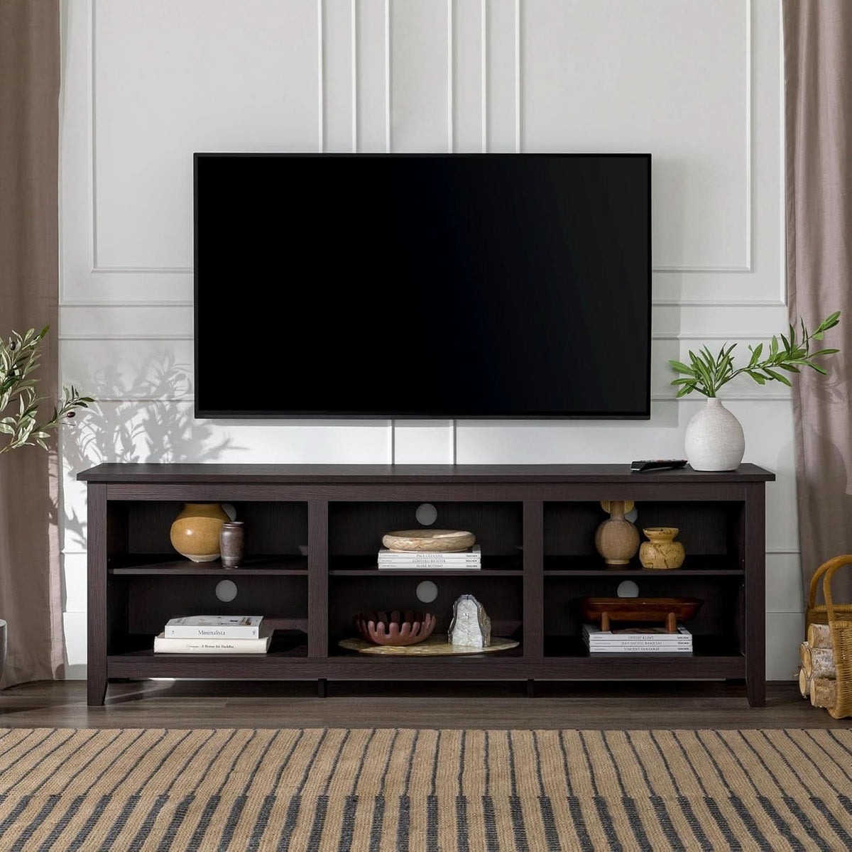 70 Inch TV Stand Espresso Finish With Adjustable Shelves