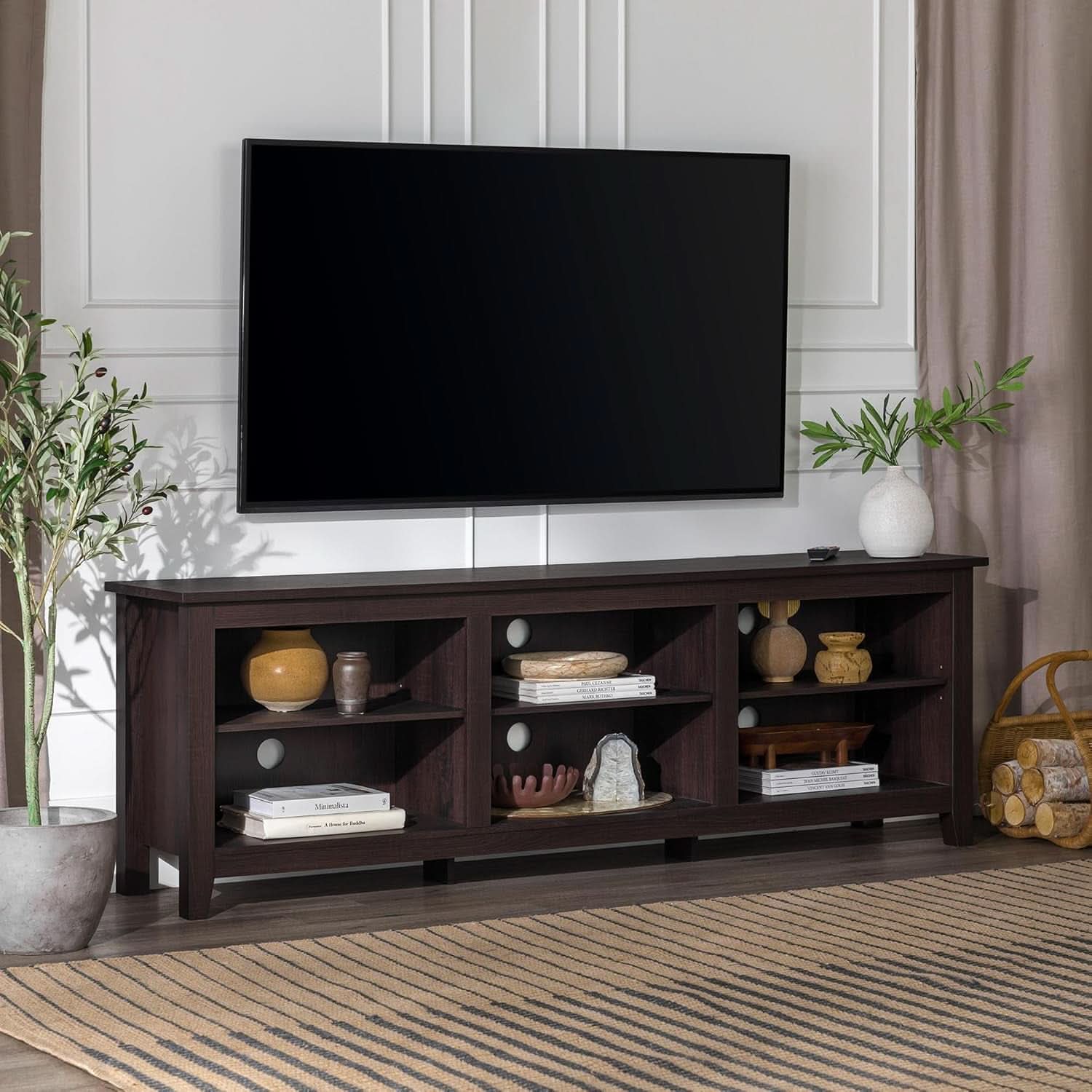 70 Inch TV Stand Espresso Finish With Adjustable Shelves