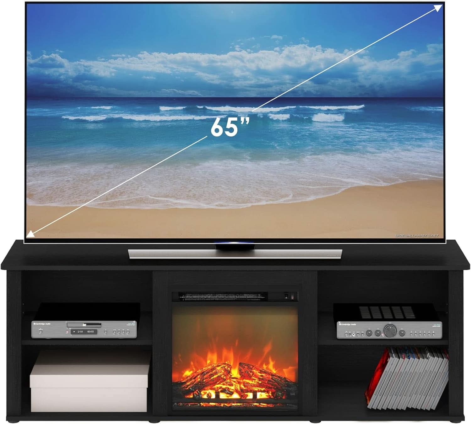70 Inch TV Stand With Electric Fireplace Americano Finish