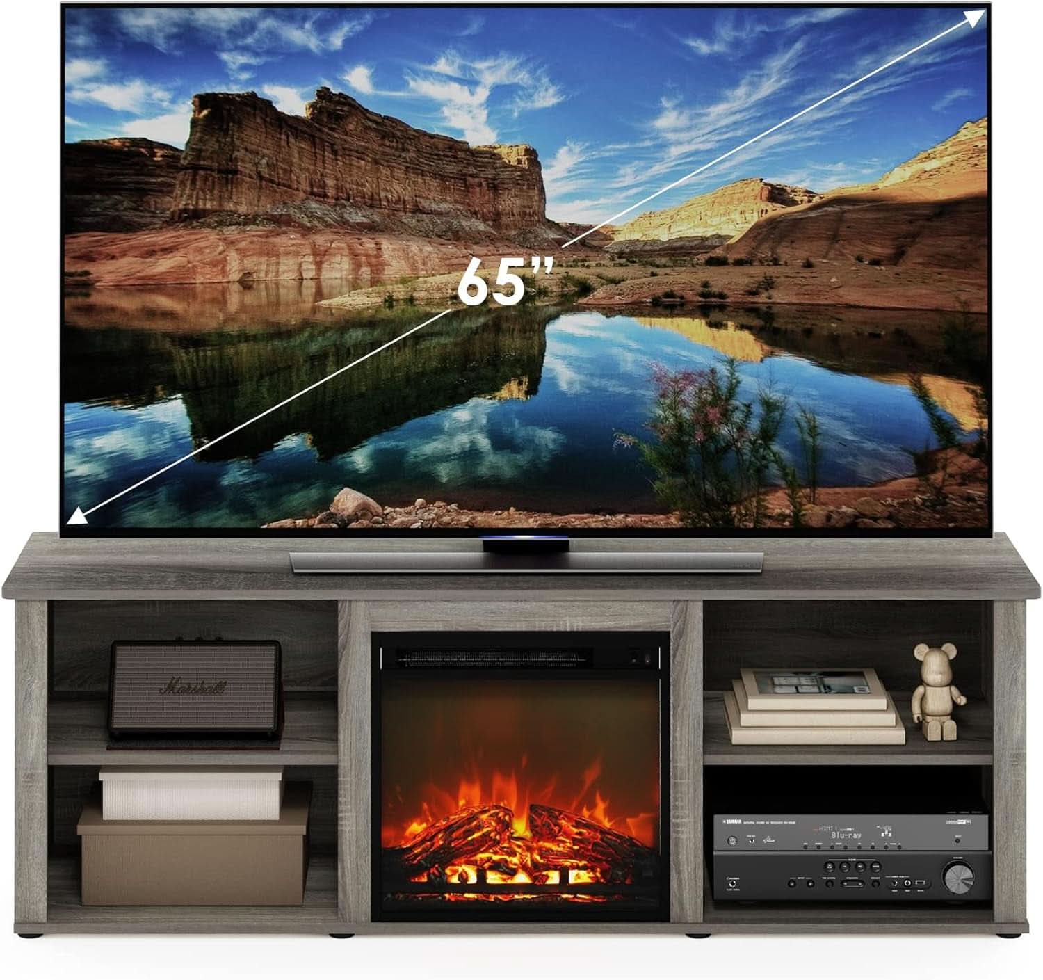 70 Inch TV Stand With Electric Fireplace In French Oak Grey