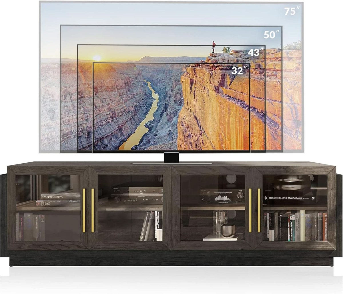 70 Inch TV Stand With Glass Cabinet Doors Modern Design