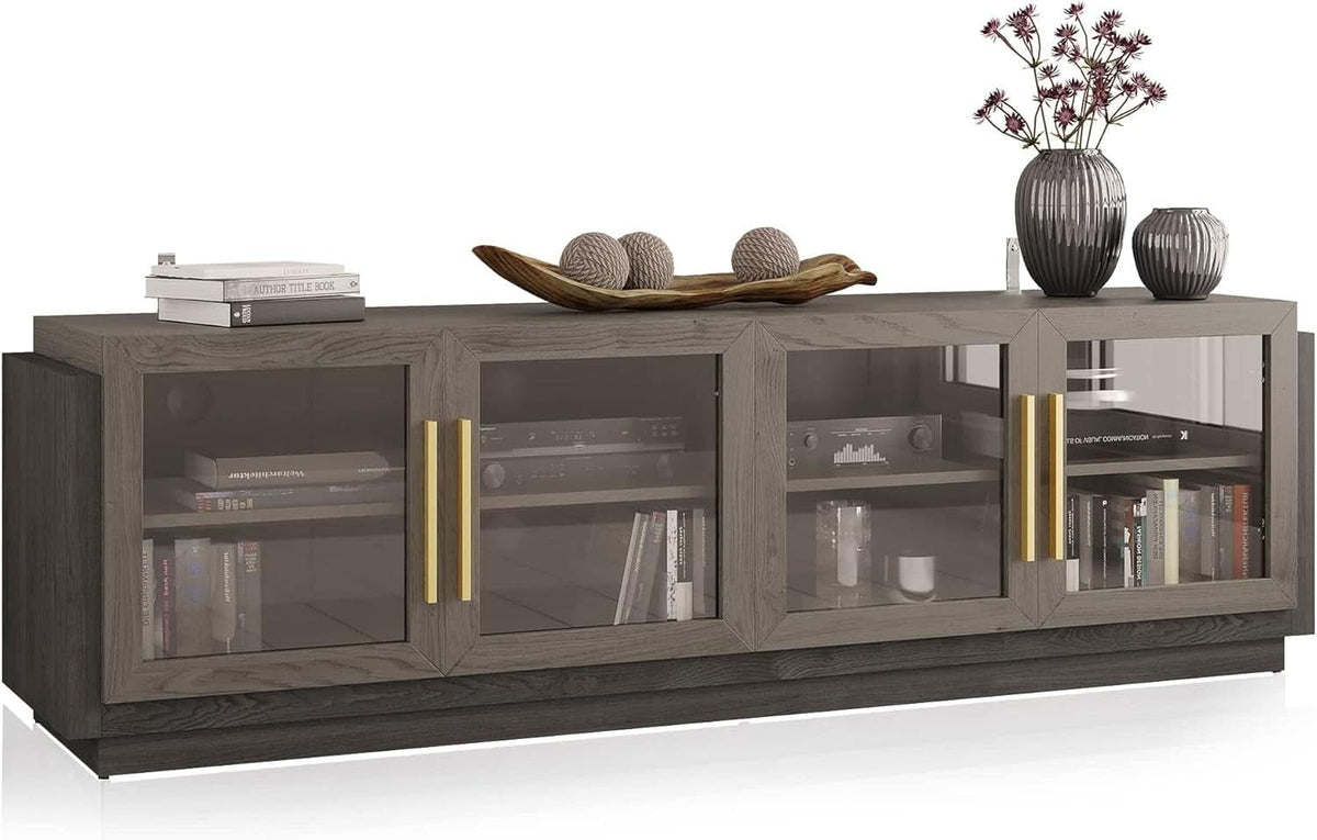 70 Inch TV Stand With Glass Cabinet Doors Modern Design