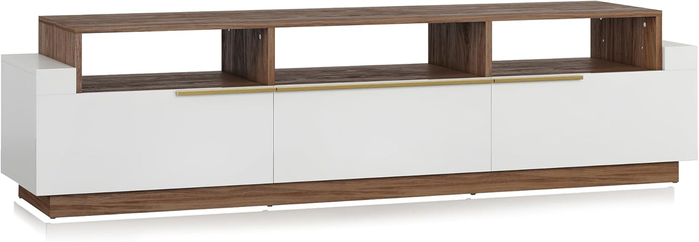 70 Inch White TV Stand With Open Shelves And Drawers