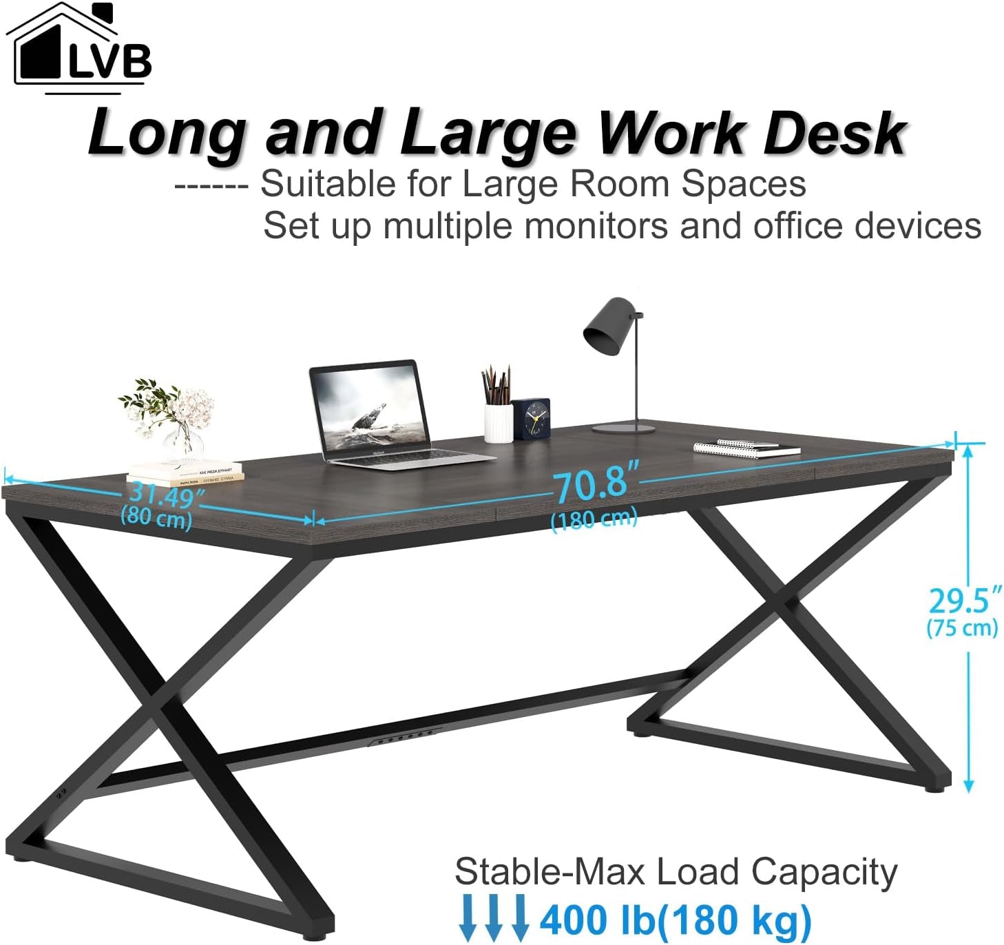 70.8 Inch Dark Gray Oak Computer Desk For Home Office