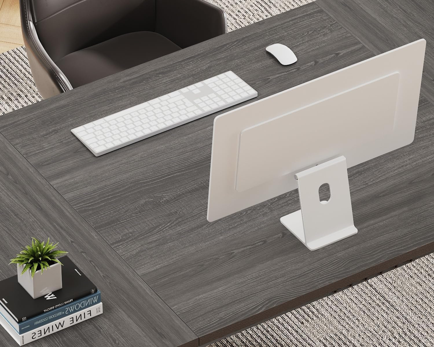 70.8 Inch Dark Gray Oak Computer Desk For Home Office