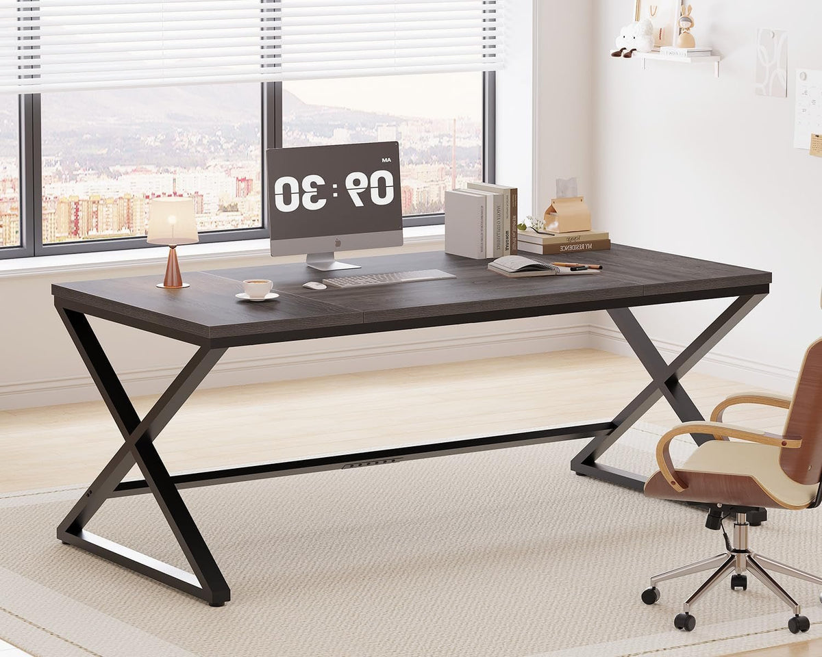 70.8 Inch Dark Gray Oak Computer Desk For Home Office