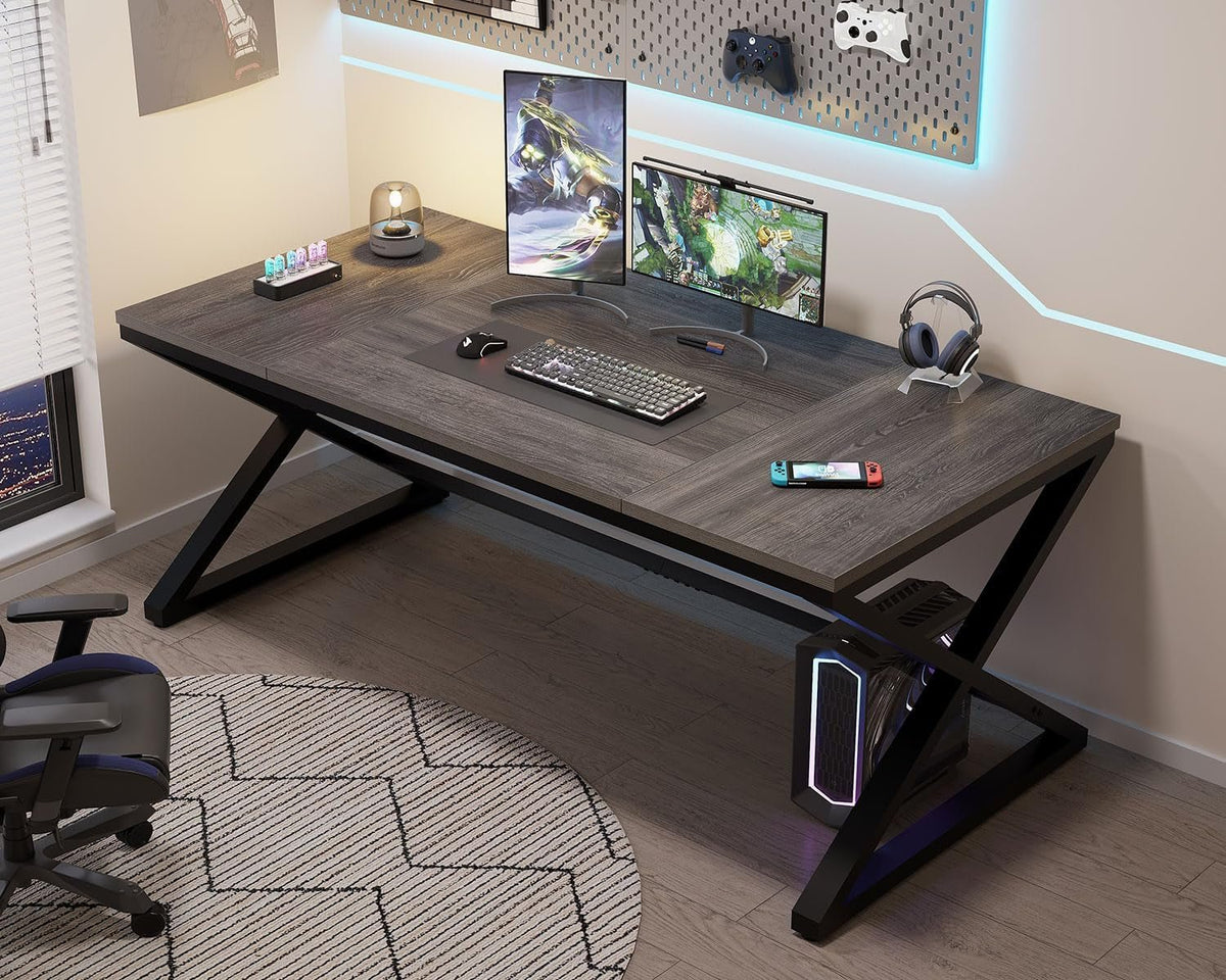 70.8 Inch Dark Gray Oak Computer Desk For Home Office