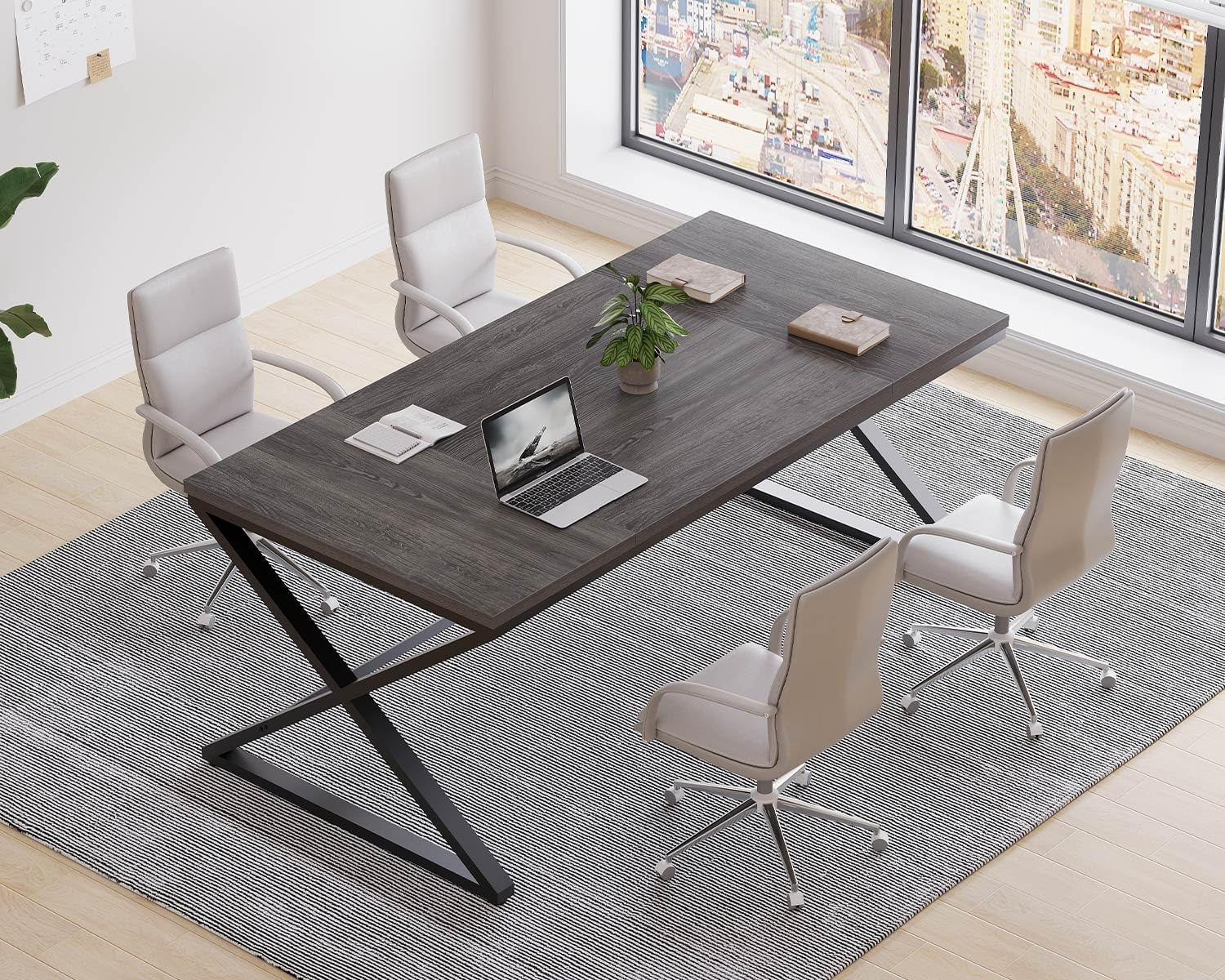 70.8 Inch Dark Gray Oak Computer Desk For Home Office