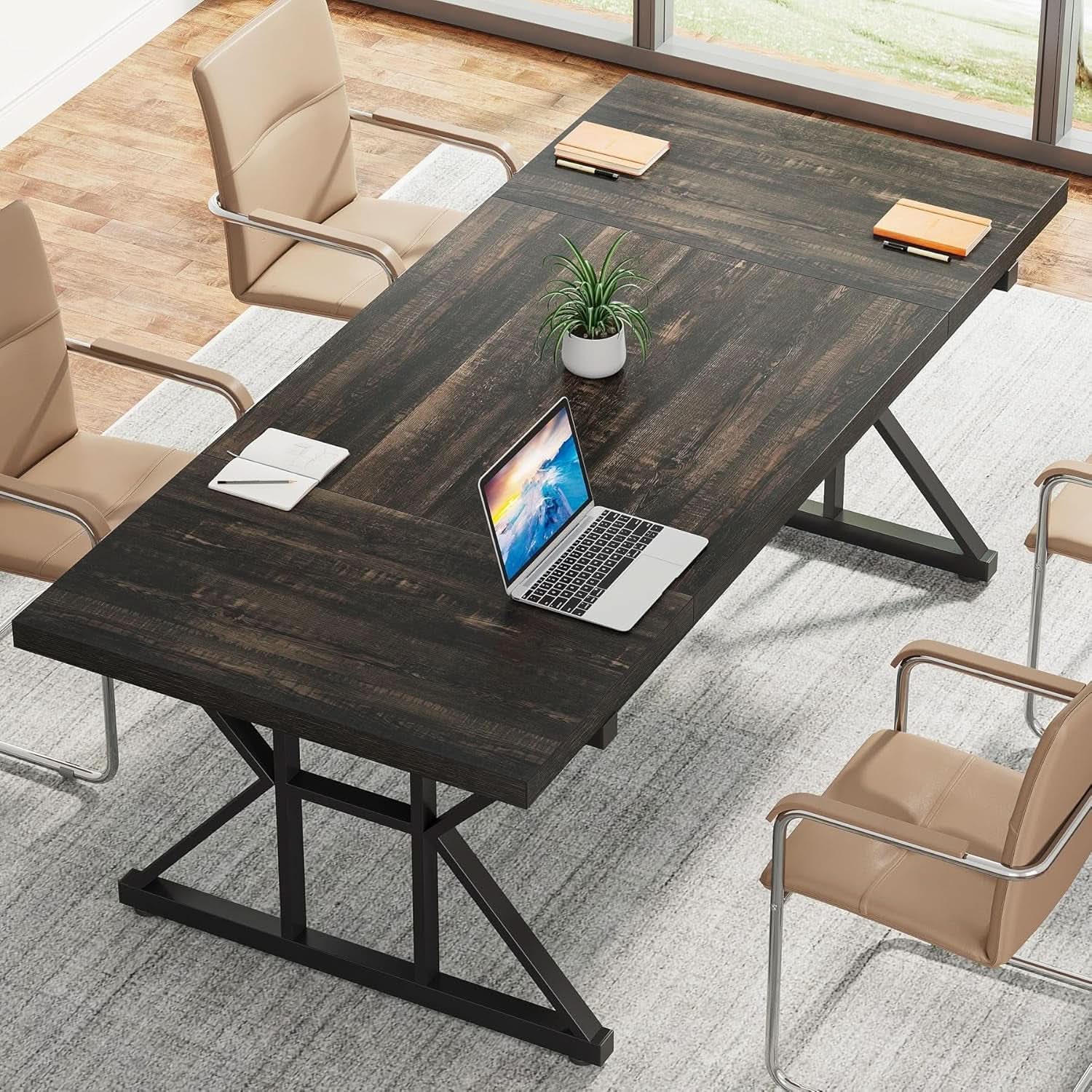 70.8 Inch Executive Desk Black Oak Office Desk Home Office