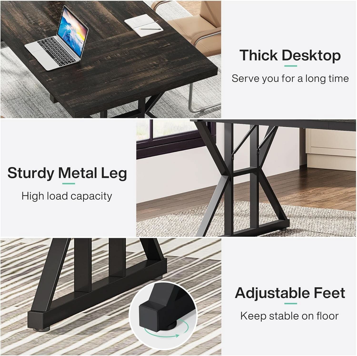 70.8 Inch Executive Desk Black Oak Office Desk Home Office