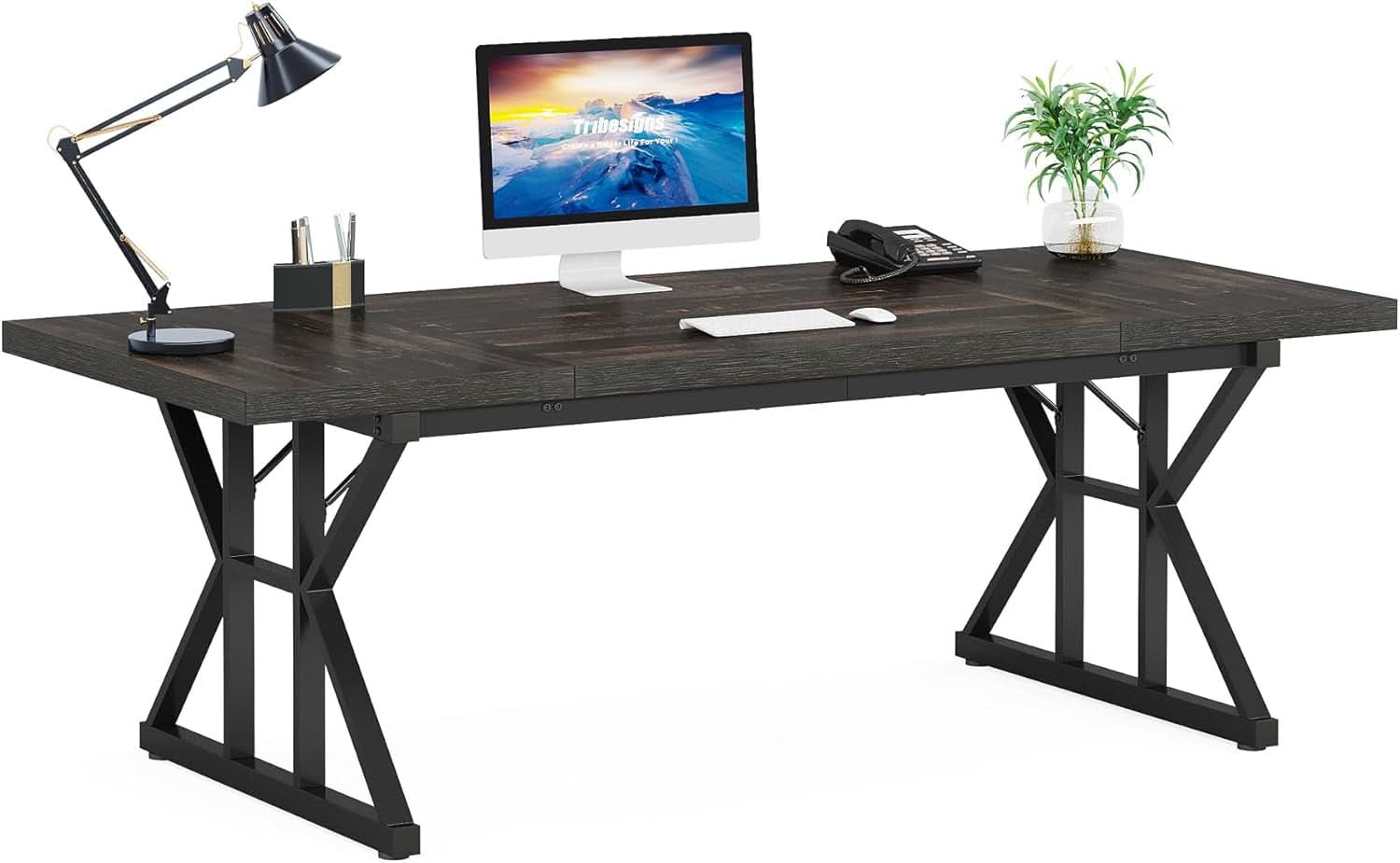 70.8 Inch Executive Desk Black Oak Office Desk Home Office