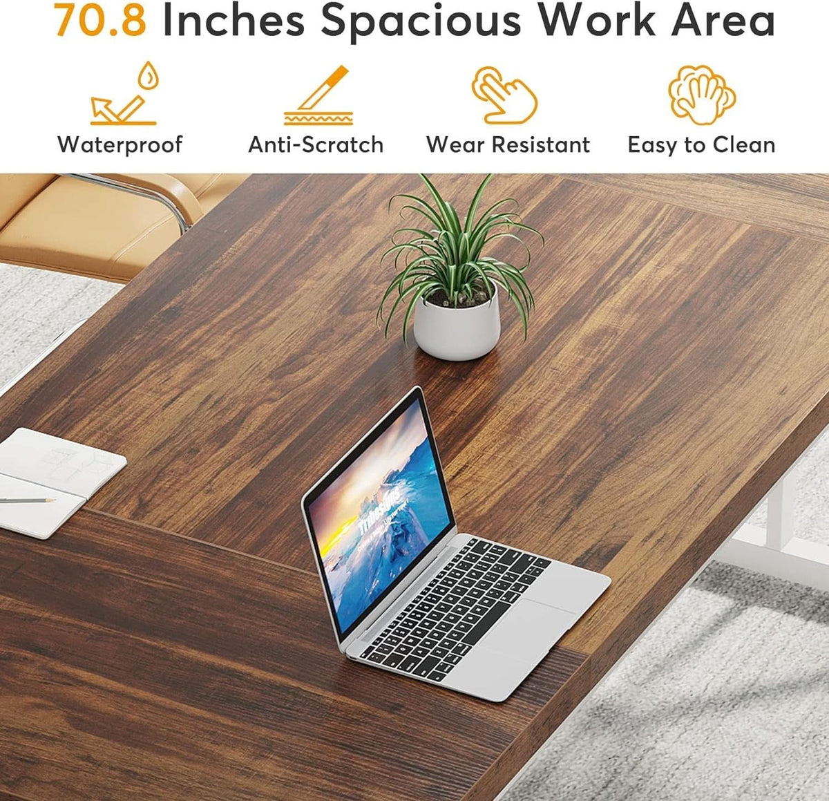 70.8 Inch Executive Desk Brown White Home Office Desk