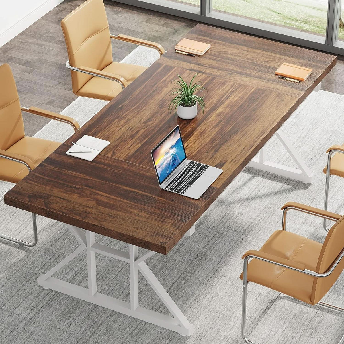 70.8 Inch Executive Desk Brown White Home Office Desk
