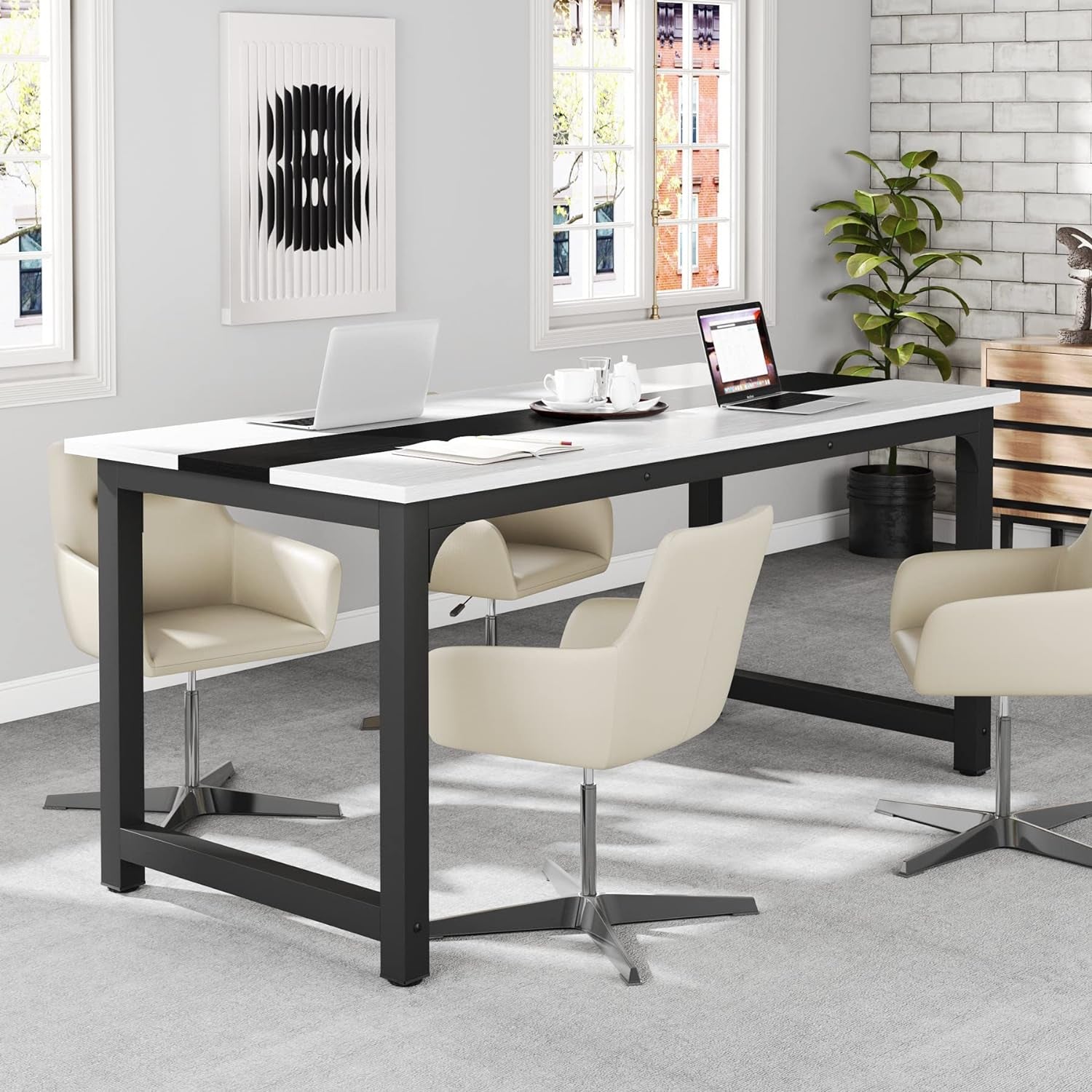 70.8 Inch Executive Desk White And Black Two Tone Finish