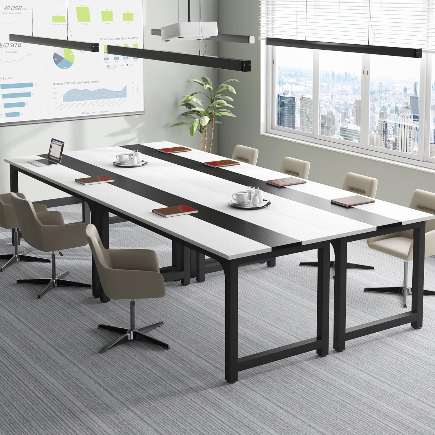 70.8 Inch Executive Desk White And Black Two Tone Finish