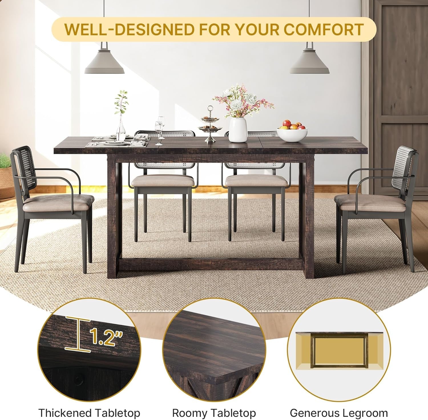 70.8 Inch Farmhouse Dining Table For 6 To 8 People