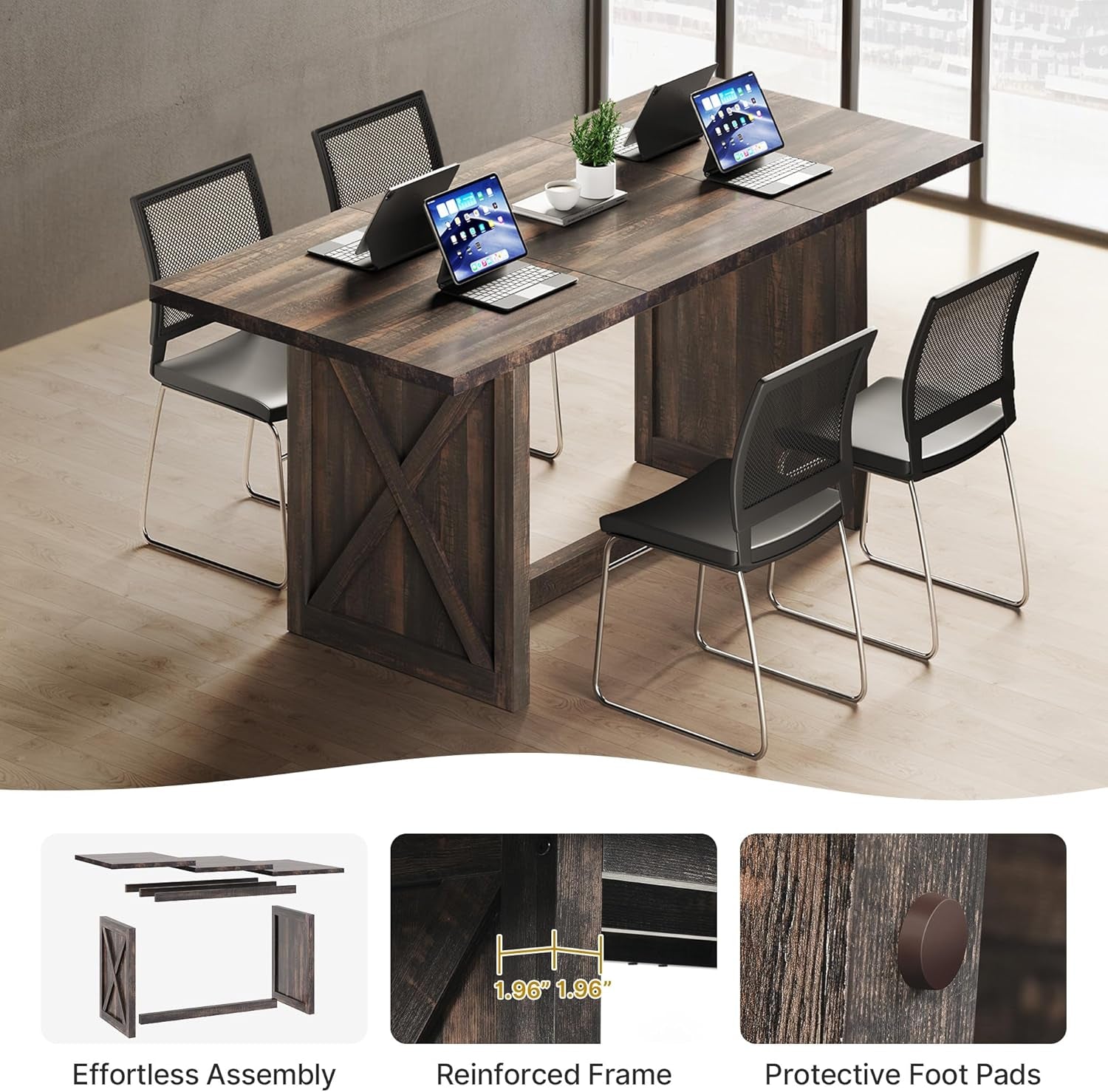 70.8 Inch Farmhouse Dining Table For 6 To 8 People