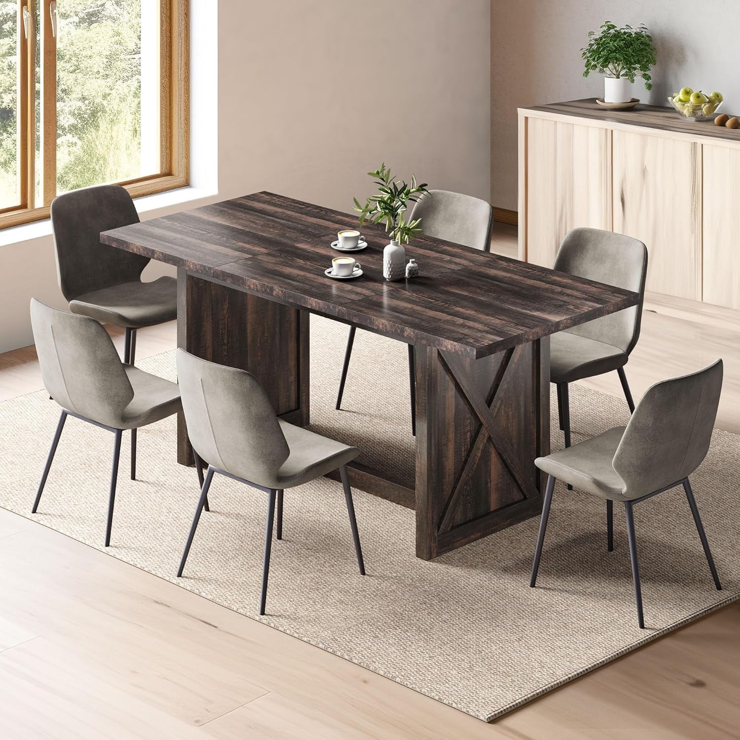 70.8 Inch Farmhouse Dining Table For 6 To 8 People