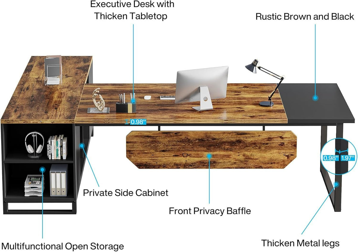 70.8 Inch L Shaped Executive Desk With File Cabinet
