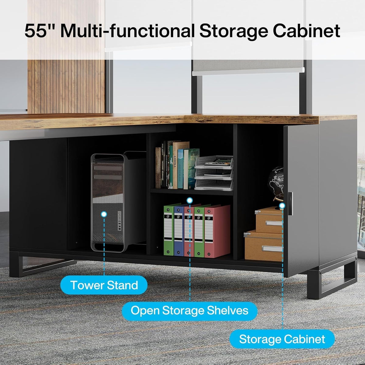 70.8 Inch L Shaped Executive Desk With File Cabinet