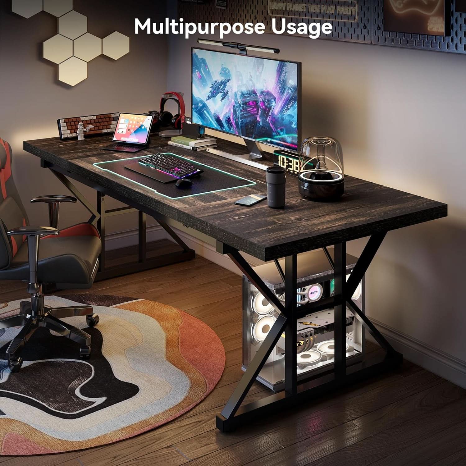 70.8 Inch Large Executive Desk Black Oak Wood Office Desk