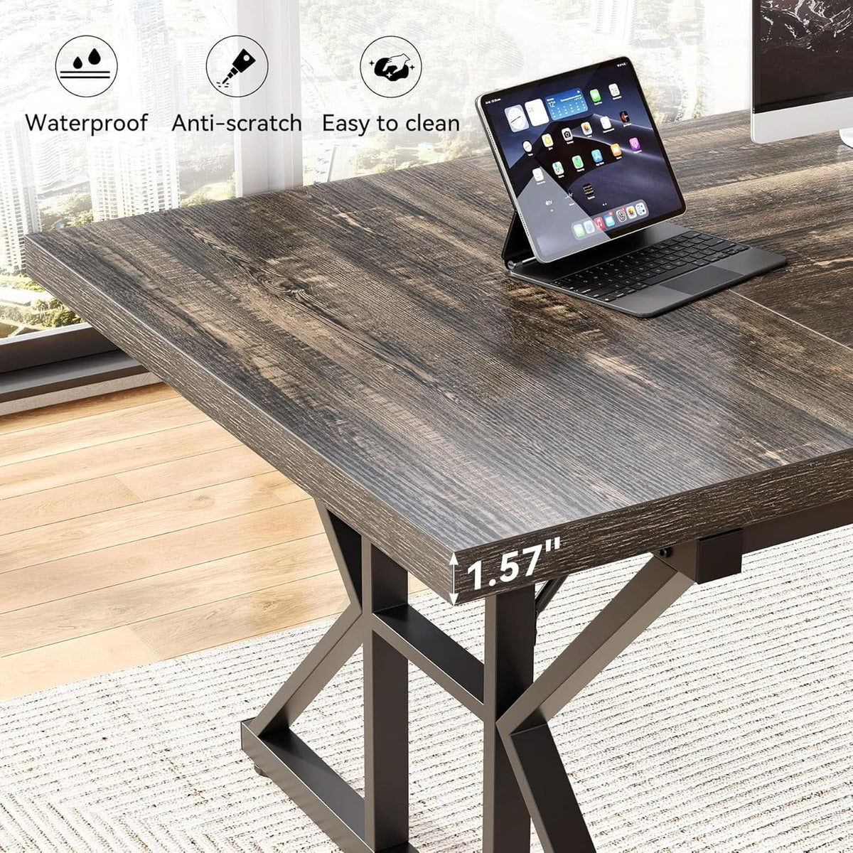 70.8 Inch Large Executive Desk Black Oak Wood Office Desk