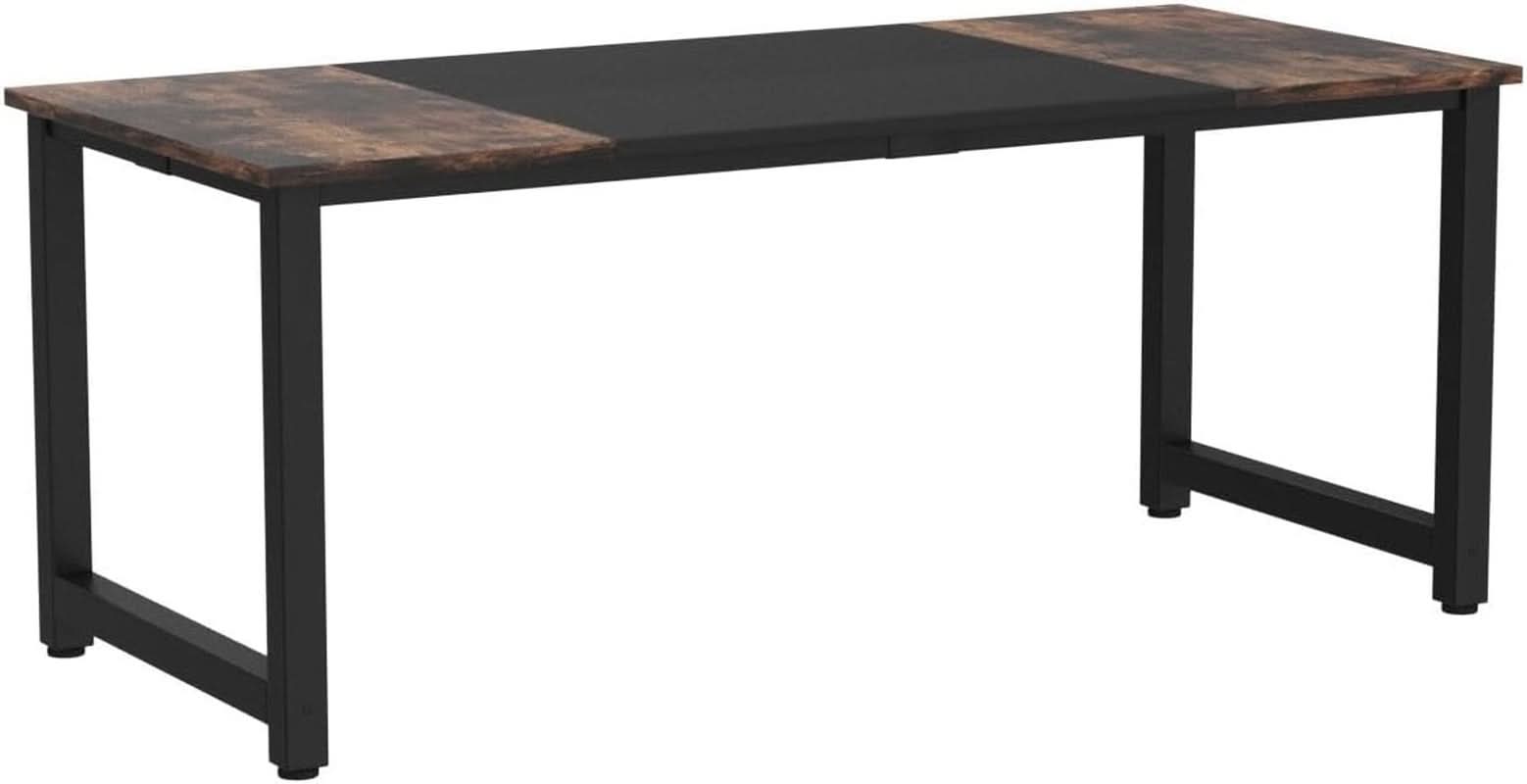 70.8-Inch Rustic Brown Black Executive Desk Thick Frame