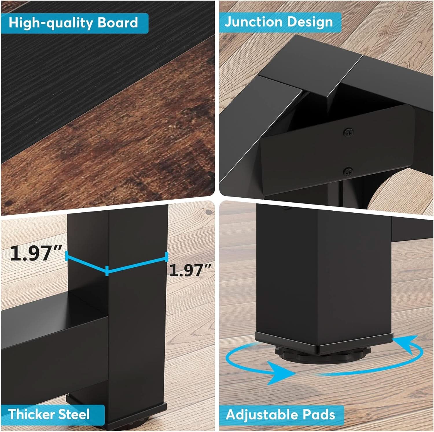 70.8-Inch Rustic Brown Black Executive Desk Thick Frame