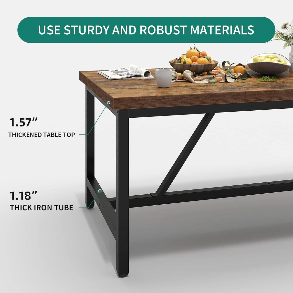 70.8 Inch Rustic Brown Farmhouse Dining Table For 6 To 8 People