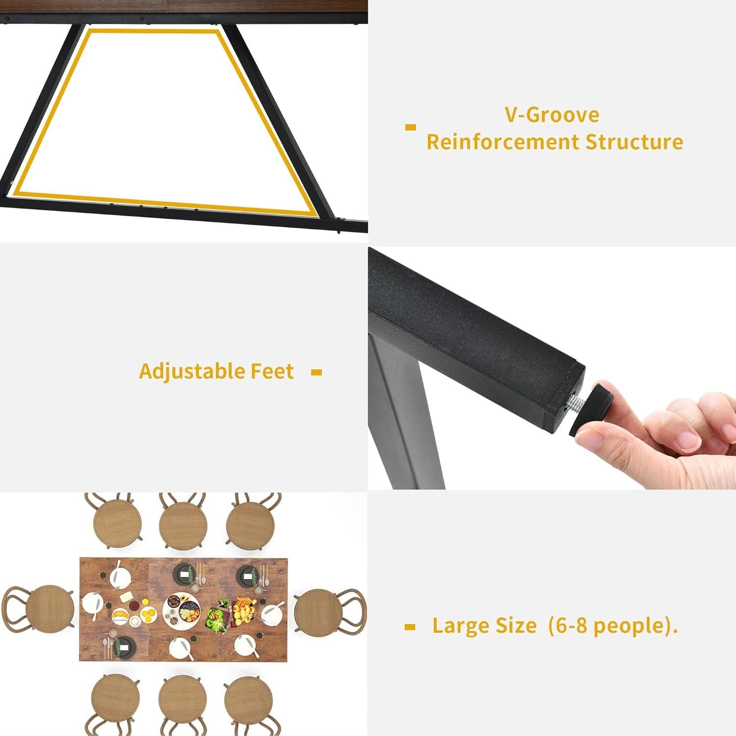 70.8 Inch Solid Wood Dining Table For 6 To 8 People