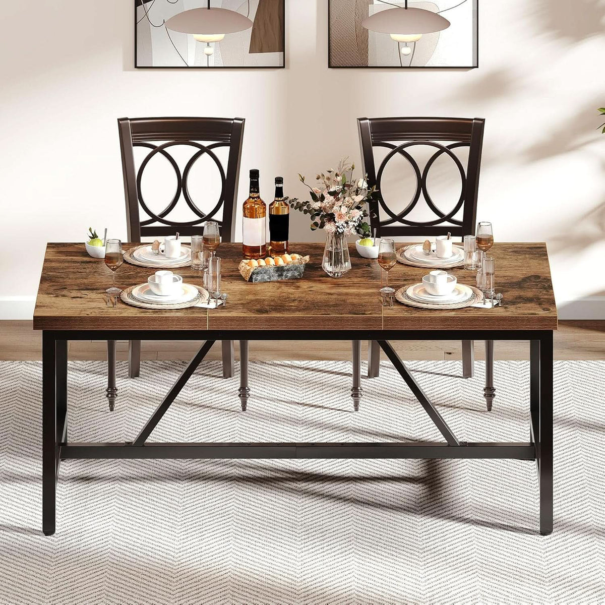 70.8 Inch Solid Wood Dining Table For 6 To 8 People