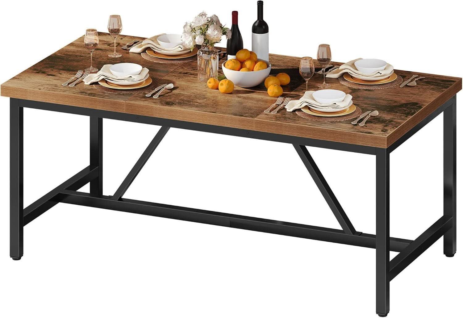 70.8 Inch Solid Wood Dining Table For 6 To 8 People