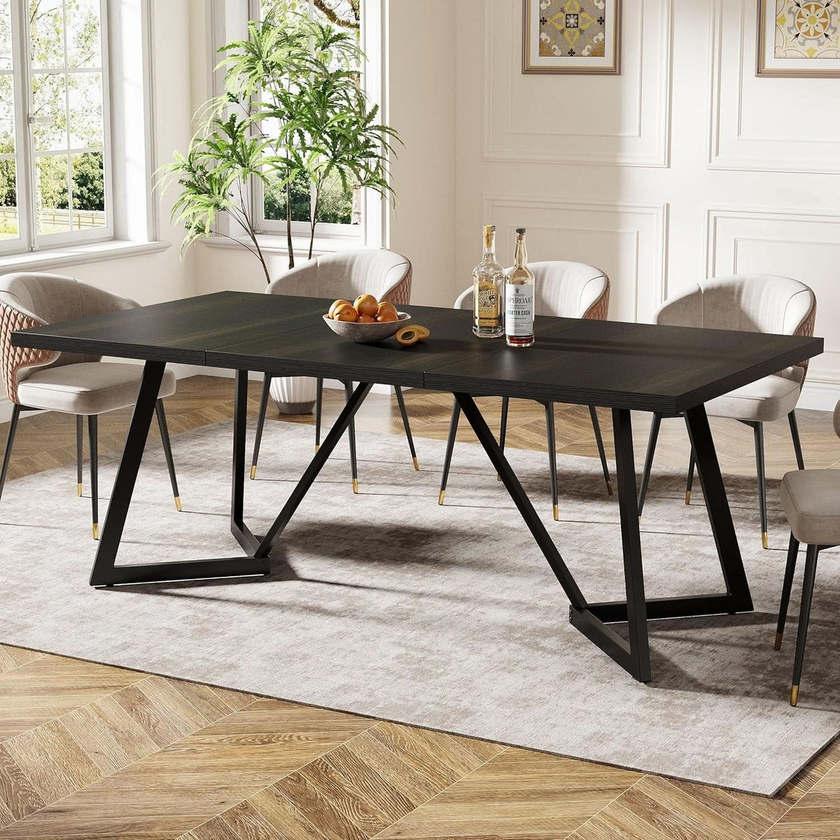 70.86 Inch Black Dining Table For 4 To 6 Family Room