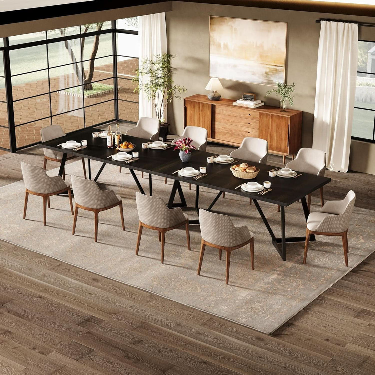 70.86 Inch Black Dining Table For 4 To 6 Family Room