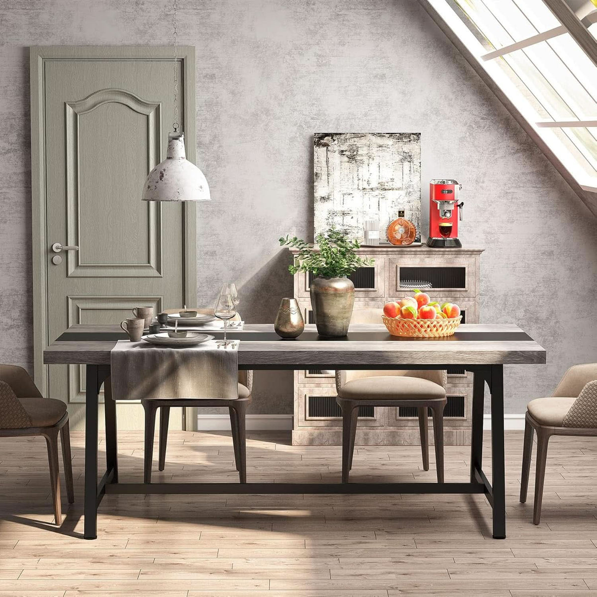 70.87 Inch Dining Table For 8 With Metal Frame In Gray